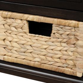 TREXM Rustic Storage Bench with 3 Drawers and 3 Rattan Baskets, Shoe Bench for Living Room, Entryway (Espresso)