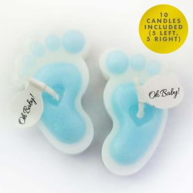 Baby Shower Party Favors for Guests for Boys Blue Footprint Candle Pack of 10