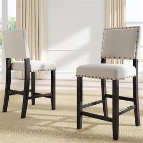 2 Pieces Rustic Wooden Counter Height Upholstered Dining Chairs for Small Places, Espresso+ Beige