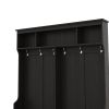 Modern Hallway Hall Tree with Metal Hooks and Storage Space, Multi-Functional Entryway Coat Rack with Shoe Cubbies, Black