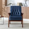 Mid Century Single Armchair Sofa Chair Retro Modern Solid Wood Armrest Chair, Fabric Upholstered Wooden Lounge Chair Navy