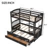 Wood Bunk Bed with Trundle and Drawers, Espresso