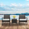 2pcs Arm Chairs 1pc Coffee Table, 3pcs Rattan Sofa Set Brown Gradient XH