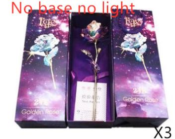 24K Luminous Color Gold Rose Flower Set (Option: No base no lightX3)