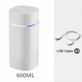 Portable Mist Humidifier; 600ml Small Desk Cool Mini Humidifier With Colorful Night Light; USB Personal Desktop Humidifiers (Color: White-Double Spray)