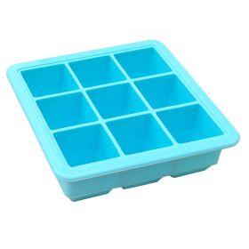 1pc Silicone Ice Tray; Food Grade Silicone Ice Cube Ice Box With Lid; Ice Mold For Complementary Food (Color: 9 Ice Trays With Lid-Blue)