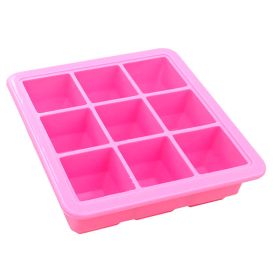 1pc Silicone Ice Tray; Food Grade Silicone Ice Cube Ice Box With Lid; Ice Mold For Complementary Food (Color: 9 Ice Trays With Lid-Pink)