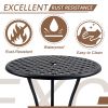 3 Piece Bistro Table Set Cast Aluminum Outdoor Patio Furniture with Umbrella Hole and Grey Cushions for Patio Balcony, Black